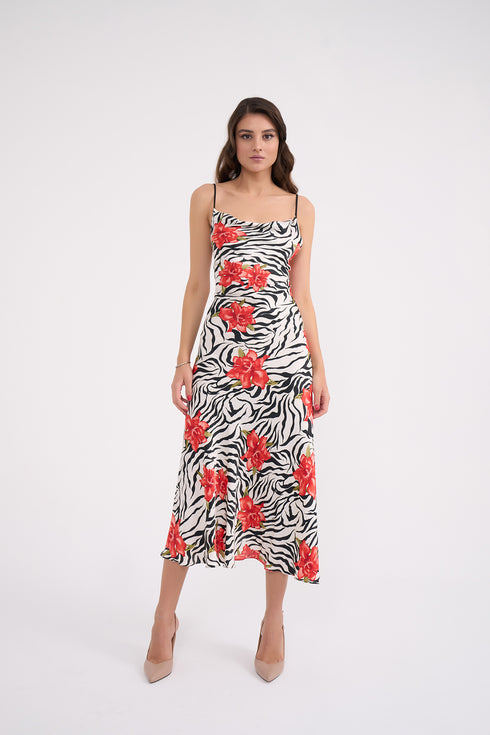Midi Silk Dress With Spill Collar